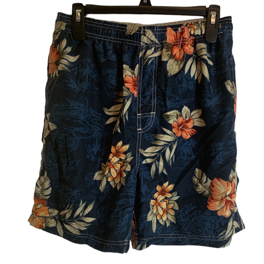 Puritan Mens Blue Floral Beach Swim Trunks Shorts Size Medium Mesh Cut Out